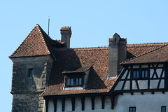 Romania, Brașov, Detail of Bran Castle Architecture