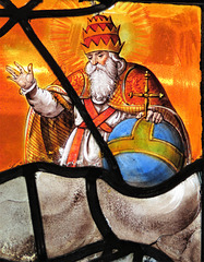 chelsea old church, london (60)god wearing a papal crown and holding the biggest orb in the universe, detail of garden of gethsemane flemish? c16 glass