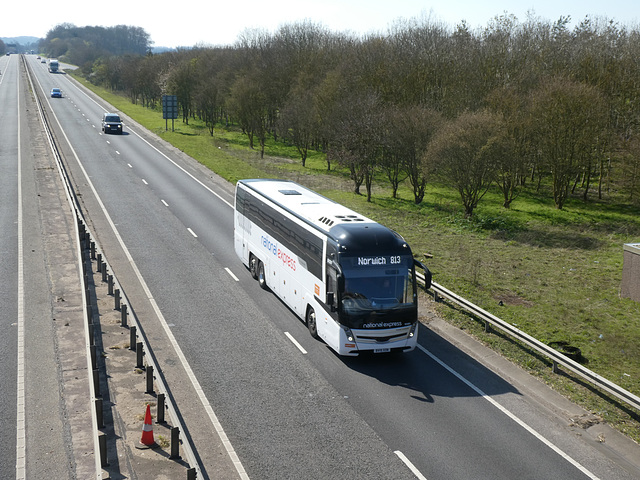 National Express (Travel West Midlands) SH281 (BV19 XON) near Kennett - 26 Mar 2020 (P1060568)