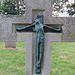 aldeburgh church, suffolk (54) c20 bronze crucifixion on tombstone of herbert francis maxwell scott +1962
