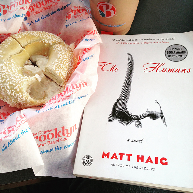 Reading with bagel
