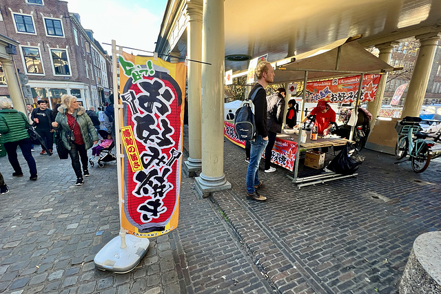 Stall selling Hiroshima Okonomiyaki at Leiden market