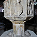 aldeburgh church, suffolk (24 the font is said to be earlier, but I reckon c15. damaged in 1643 by puritans, it is odd that one angel with passion symbols survived)