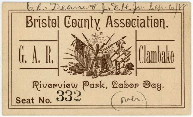 Labor Day Clambake Ticket, Bristol County Association of the G.A.R., Sept. 6, 1888