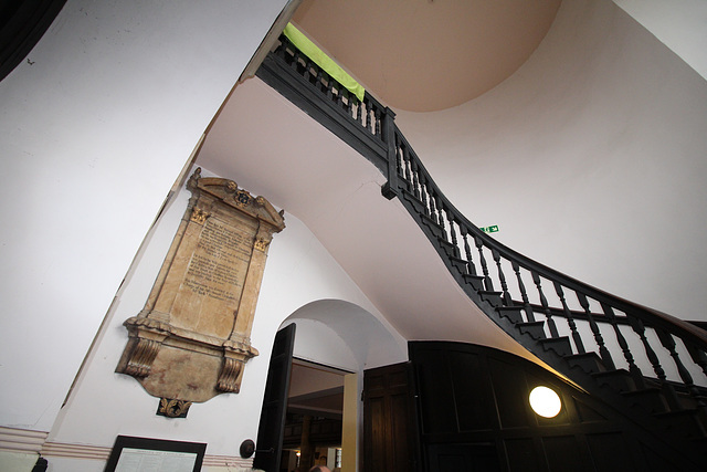 Staircase and memorial to Richard Allsopp, St Modwen's Church, Burton on Trent, Staffordshire