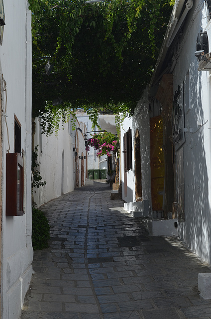 Rhodes, Shaded Narrow Street in Lindos