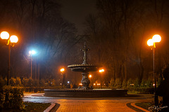 Thermen's fountain in Mariinsky Park at late autumn evening