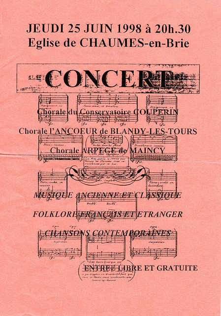 Concert à l'église de Chaumes-en-Brie le 25 juin 1998