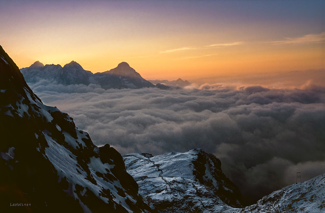 View to sunset  behind the Zugspitze