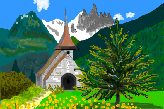 Paesaggio di montagna con chiesetta