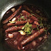 caramelised onion sausages braised with shallots, red wine & stock with garlic & herbs