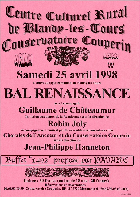 Bal renaissance à Blandy-les-Tours 25 avril 1998