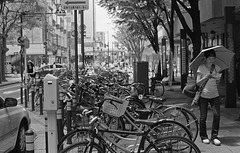 Bicycles parked on the sidewalk