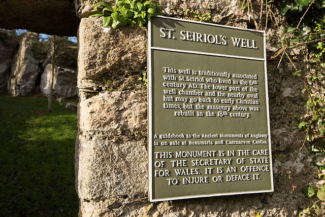 A sign at the well at Penmon