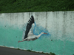 Stork in mural.