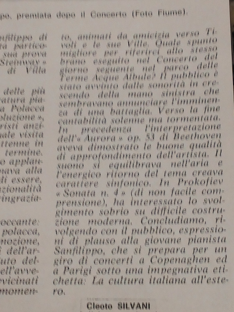 Tivoli: recensione del concerto di Anna Sanfilippo (18 settembre 1976)