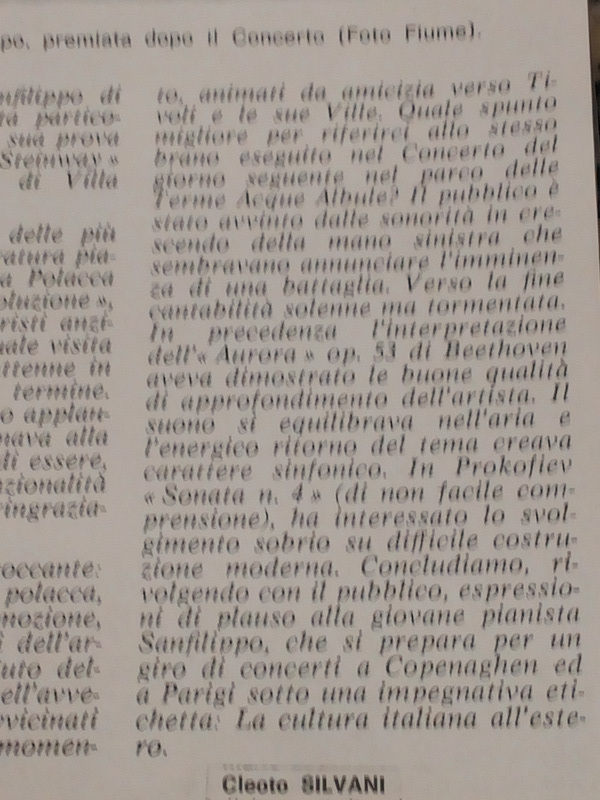 Tivoli: recensione del concerto di Anna Sanfilippo (18 settembre 1976)
