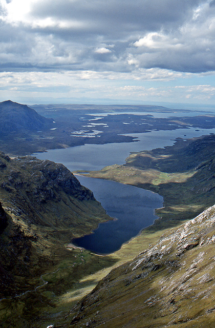 Dubh Loch & Fionn Loch and the Wilderness of Letterewe from A`Mhaighdean.May 2002