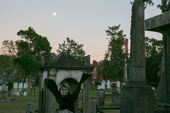 Cemetery surprise with moon