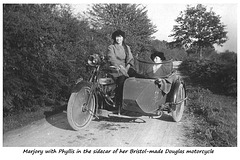 Marjory & Phyllis on a Douglas motorcycle c1925