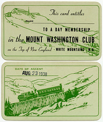 Mount Washington Club Membership Card, August 23, 1938