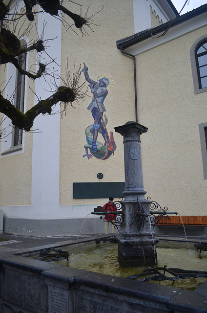 Schruns, Fountain at Sankt Jodok Church