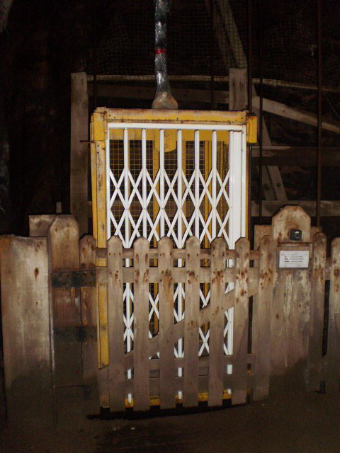 Cage that takes miners and visitors to the bottom of the salt mine.