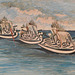 Detail of the Seascape with 3 Boats by Sadequain in the Metropolitan Museum of Art, August 2019