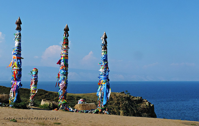 wooden shaman totems on the island Olkhon (Baikal-Siberia)
