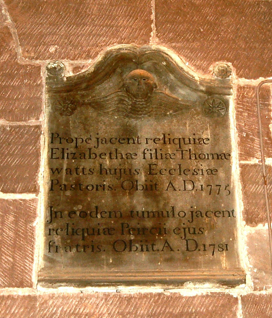 Memorial to Elizabeth Watts, St Nicholas Church, Burton, Wirral, Cheshire