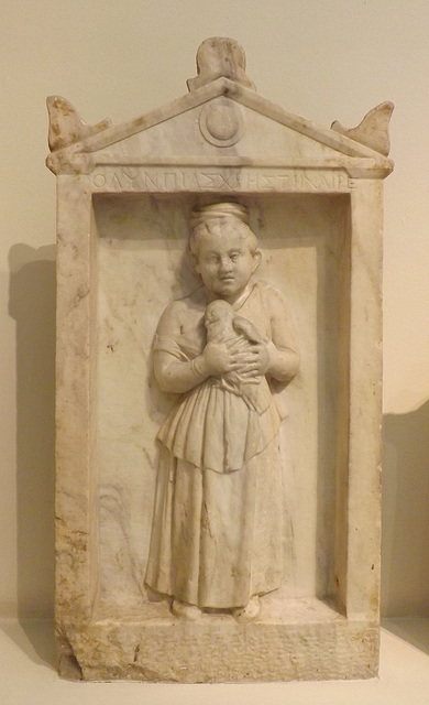 Grave Stele of Olympias from Athens in the National Archaeological Museum of Athens, May 2014