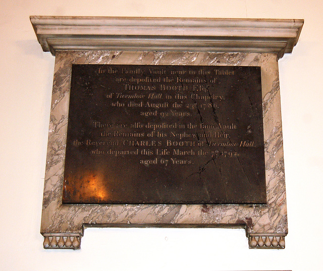 Memorial to Thomas Booth, Goostrey Church, Cheshire