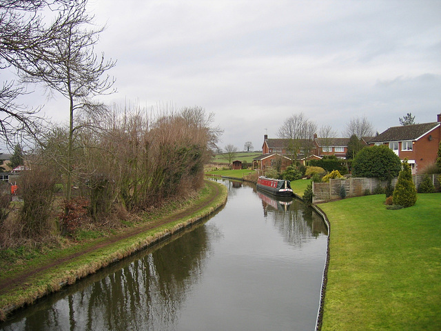 Looking north from Acton Bridge on the Staffs and Worcs Canal.