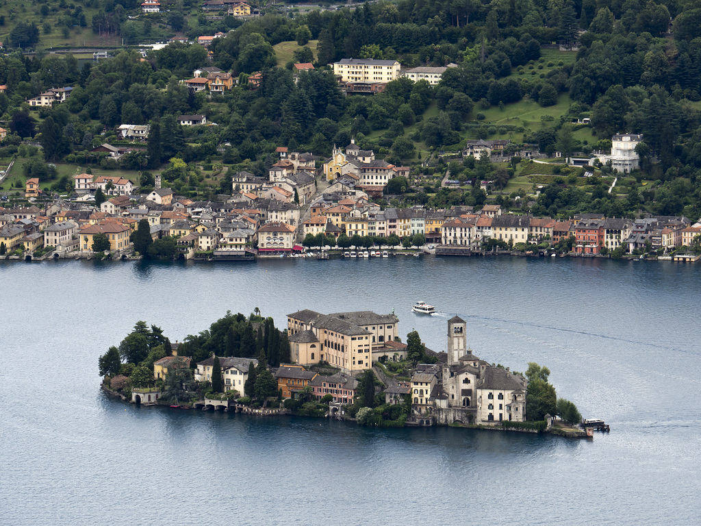 The island of San Giulio and the village of Orta, on the homonym lake