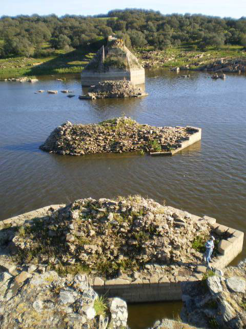 Guadiana River and destroyed section of Ajuda Bridge.