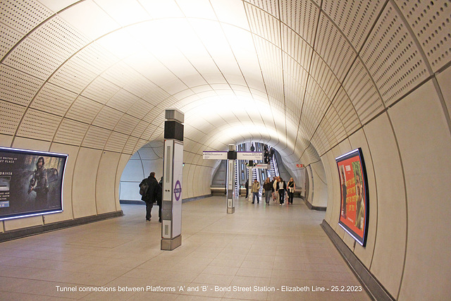 Tunnel connections between Platforms ‘A’ and ‘B’ - Bond Street Station - Elizabeth Line - 25 2 2023