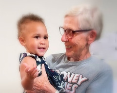 One year old with Great-grandmother.