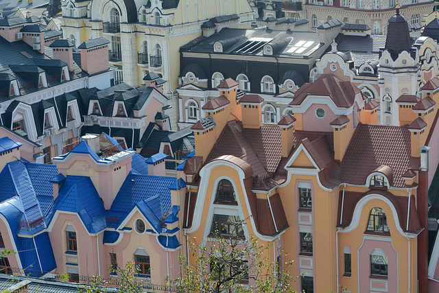 Ukraine, Kiev, Mansards and roofs of the Vozdvizhenka