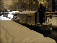 canal boat coalman in winter