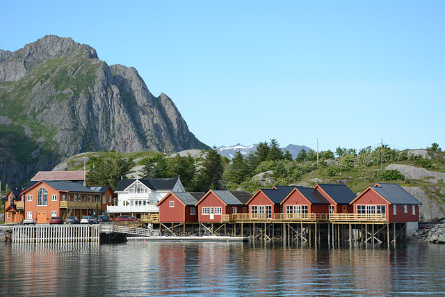 Norway, Lofoten Islands, Fisherman's Cabins in the Village of Hamnøy