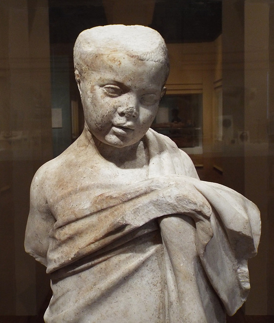 Detail of a Hellenistic Greek Statue of a Young Boy in the Virginia Museum of Fine Arts, June 2018