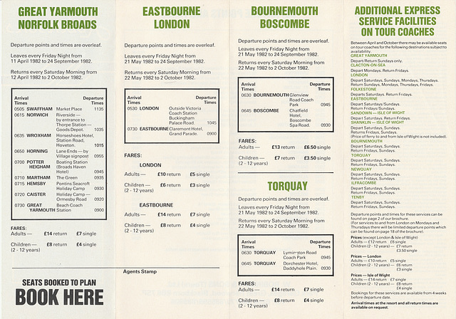 Robinson’s Holidays coach services leaflet Summer 1982 – side 2