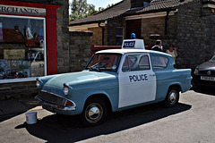 Ford Anglia Police Car used in the TV series Heartbeat at Goathland (Adensfield) 23.july 2019.