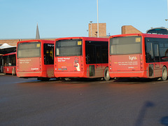 Lynx (Coastal Red) buses in King's Lynn - 14 Jan 2022 (P1100601)