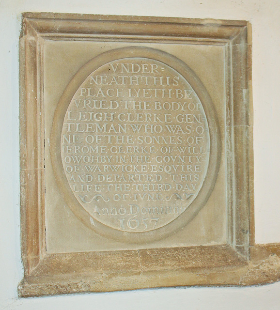 Memorial to Leigh Clerke, St James The Great, Gretton, Northamptonshire