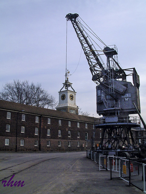 Clock House offices and dockside crane at Chatham-resized