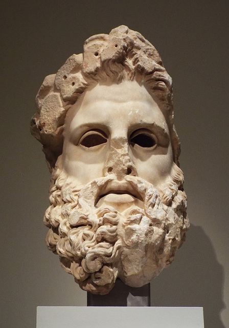 Detail of a Marble Head and an Arm from a Colossal Statue of Zeus from Aigeira in the Metropolitan Museum of Art, July 2016