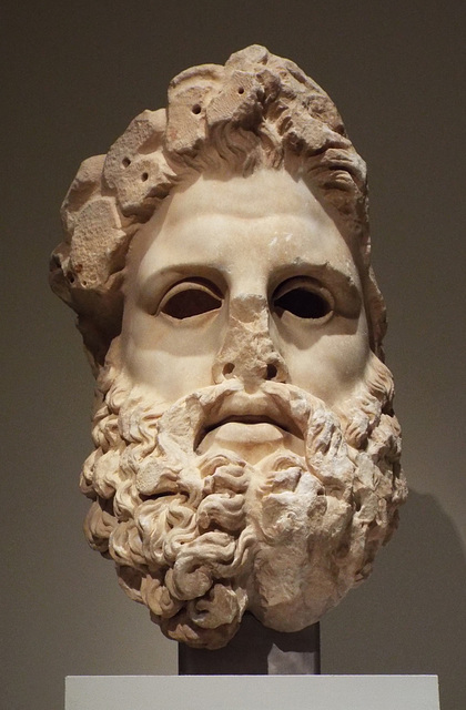 Detail of a Marble Head and an Arm from a Colossal Statue of Zeus from Aigeira in the Metropolitan Museum of Art, July 2016