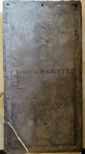 derby cathedral (26)tomb of artist joseph wright + 1797, brought from st alkmund's in derby ; looks like a reused c15 ledger robbed of its brass