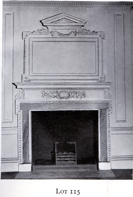 Writing Room Chimneypiece, Branches Park, Suffolk (Demolished) From a 1957 Auction Catalogue